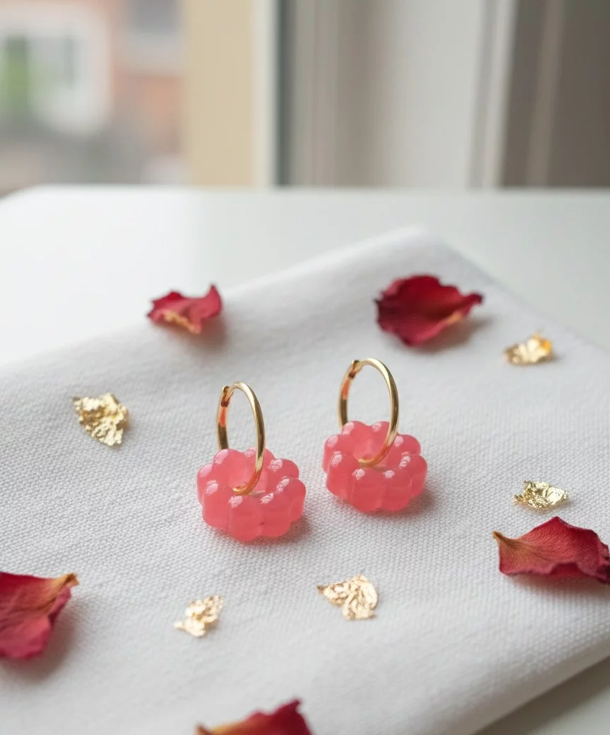 Dormeuses "Douceur de Rose" – Anneaux Dorés & Perles Sculptées